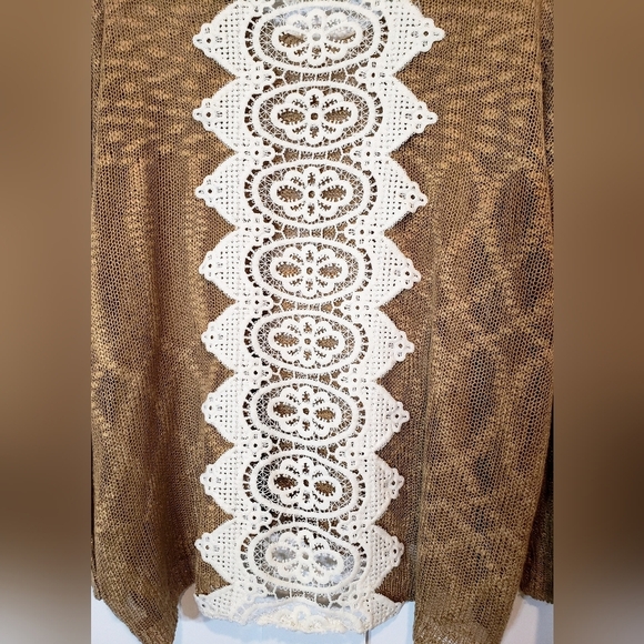 Umgee Tunic Open Knit Oversized Boxy Laced CrochetTan Off White Size Sma… - Picture 8 of 10